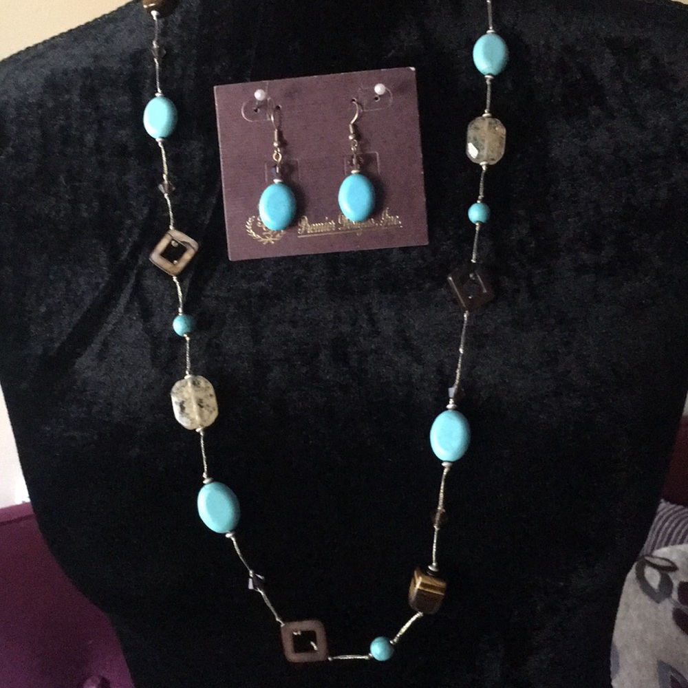 Premier Designs Turquoise/Brown necklace/earrings